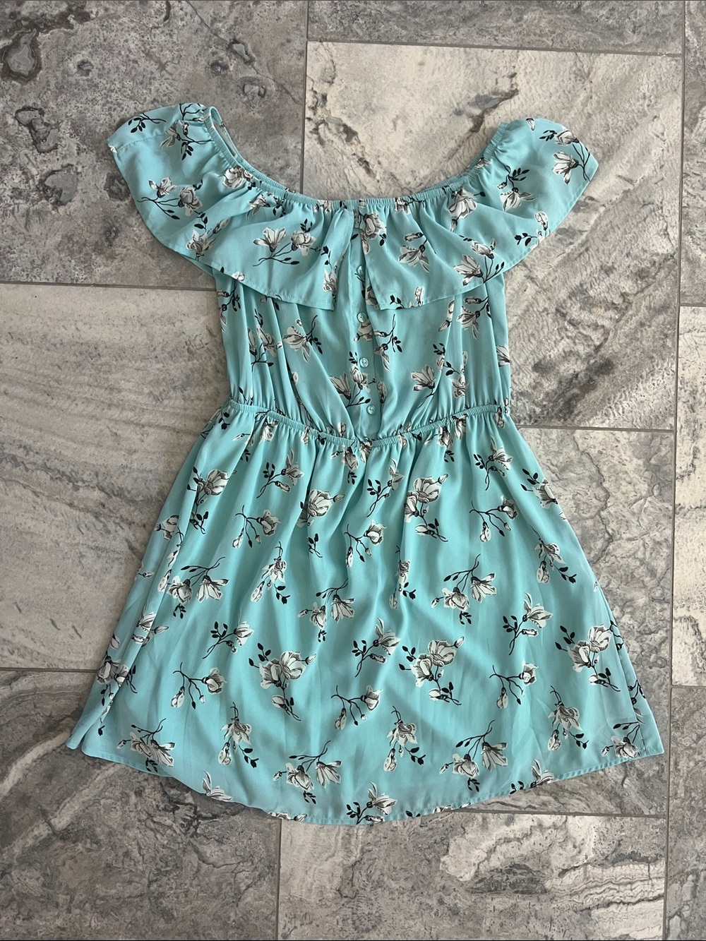 Rokoko Aqua Floral Off-Shoulder Summer Dress
